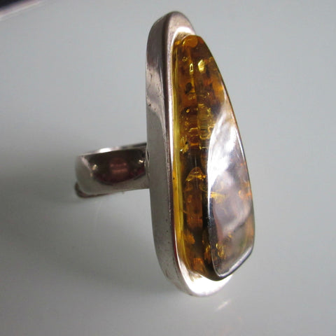 Vintage Amber Sterling Silver Ring