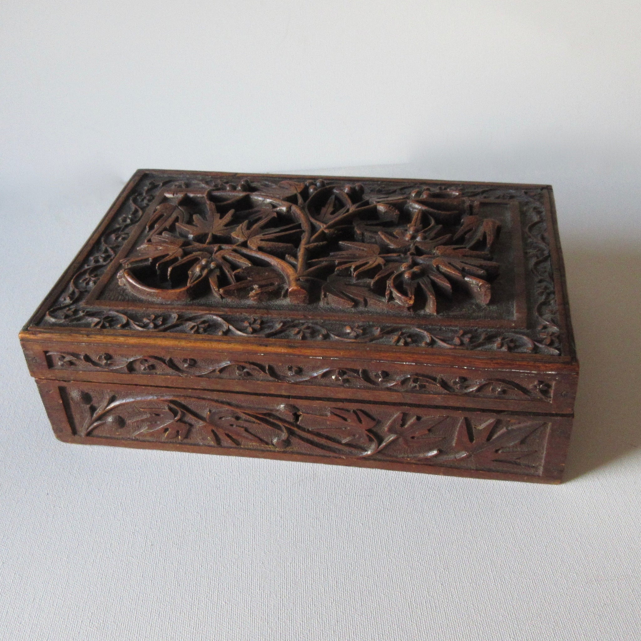 Wooden Carved Relief Jewelry Storage Box