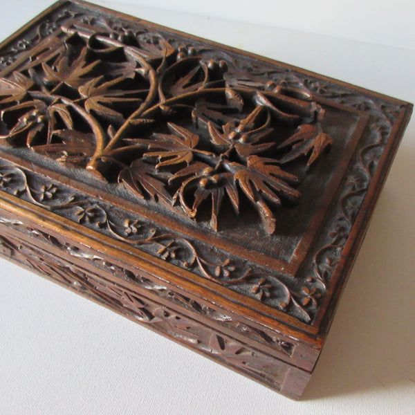 Wooden Carved Relief Jewelry Storage Box