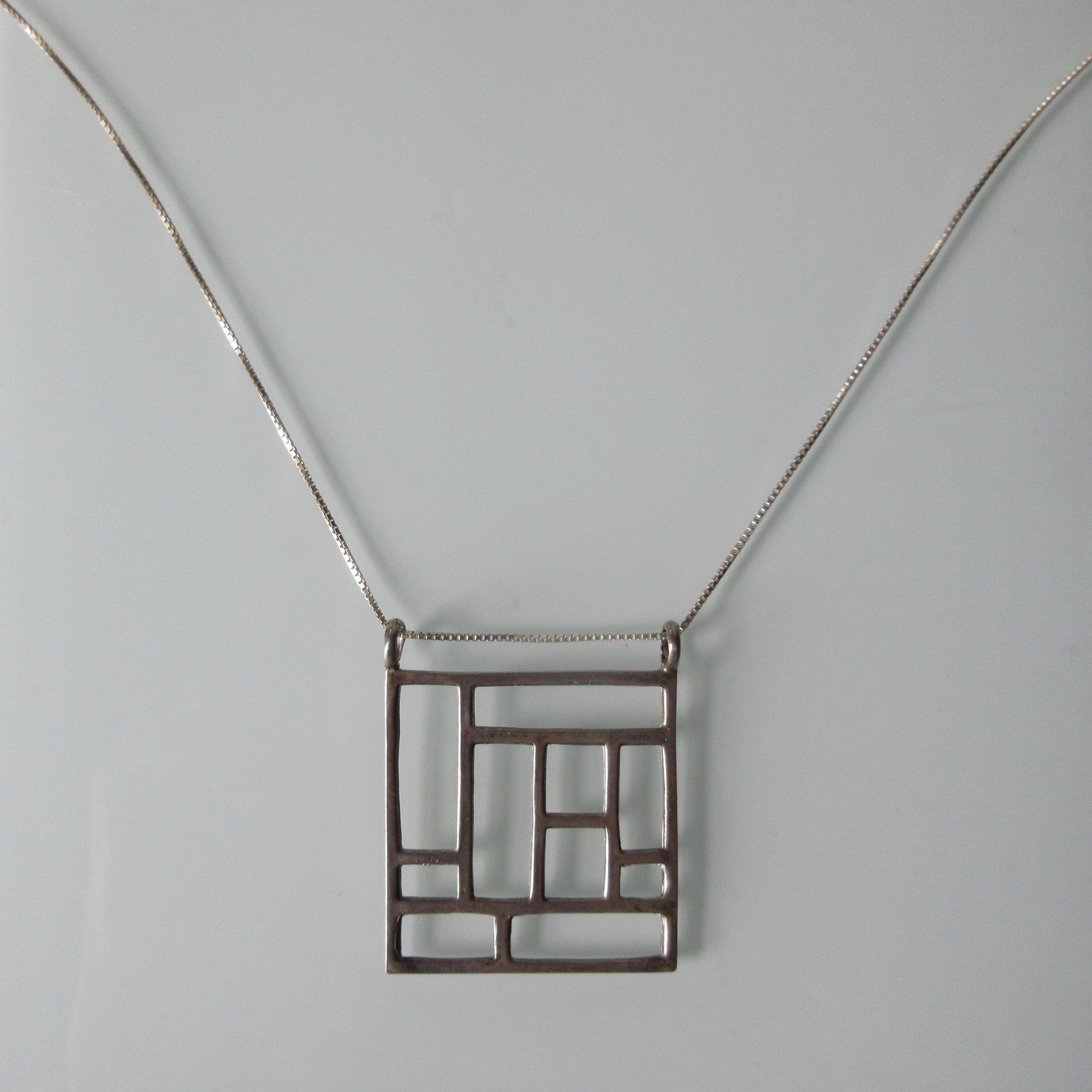 Grid Pendant on Sterling Silver Chain 20"
