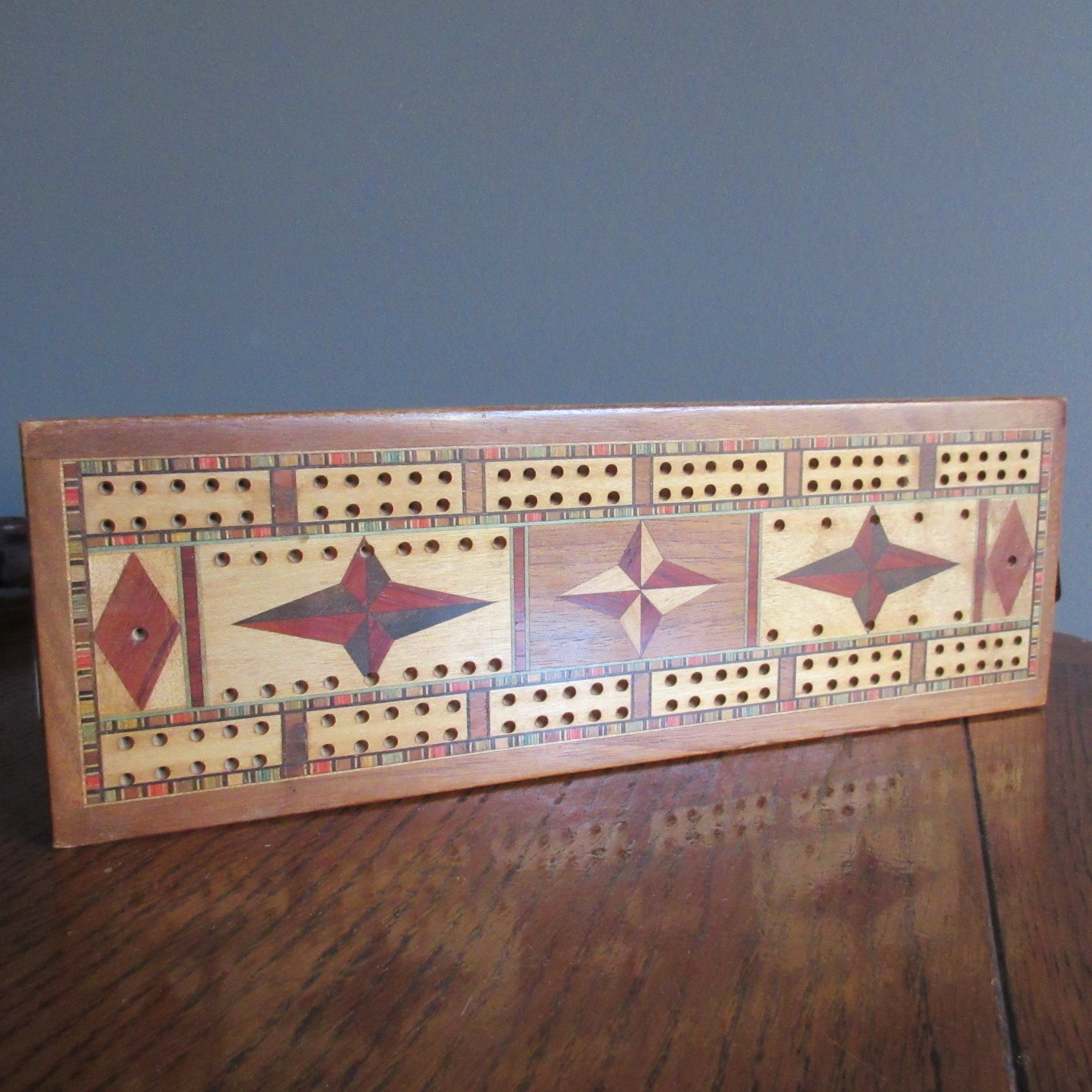 Vintage Wooden Inlay Cribbage Board