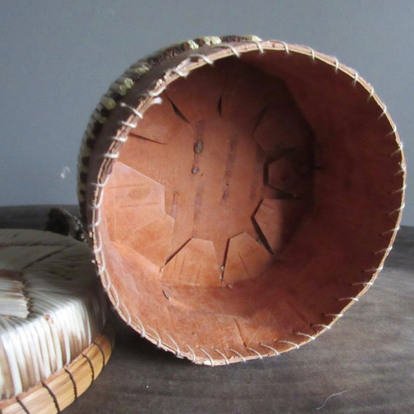 Canadian Birch Bark Porcupine Quills & Sweetgrass Round Container