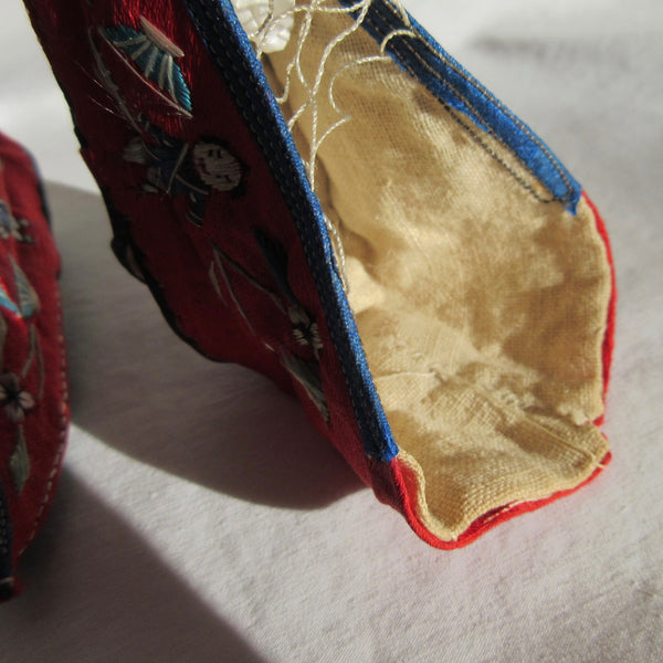 Chinese Red Silk Bound Feet Shoes