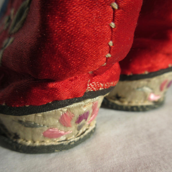 Chinese Red Silk Bound Feet Shoes