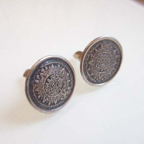 Vintage Aztec Sterling Silver Cuff Links