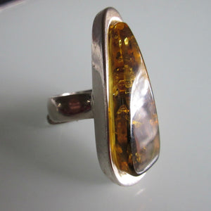 Vintage Amber Sterling Silver Ring