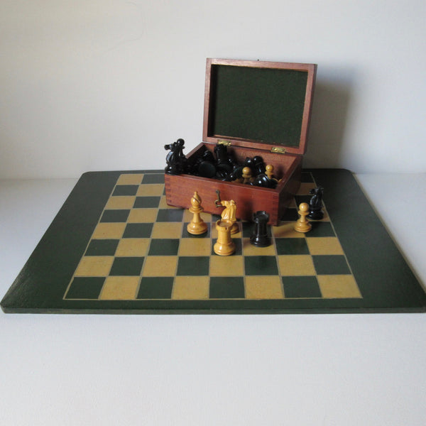 Antique wooden chess set and board