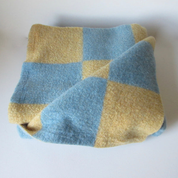 Vintage Reversible Wool Blanket Blue & Yellow