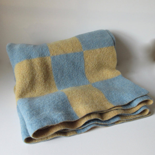 Vintage Reversible Wool Blanket Blue & Yellow