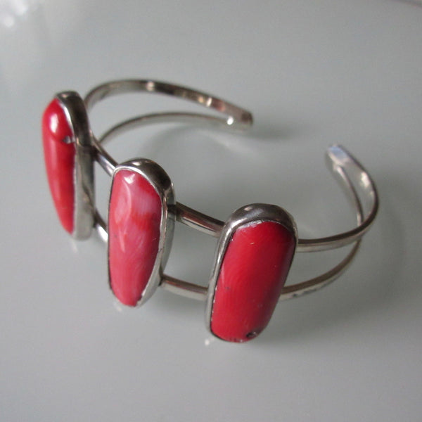 Vintage Sterling Silver & Coral Cobocons Cuff