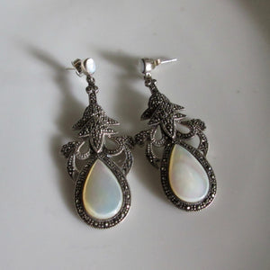Silver with Marcasite and Mother of Pearl Earrings