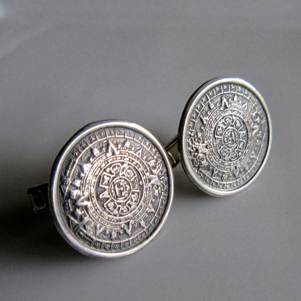 Vintage Aztec Sterling Silver Cuff Links