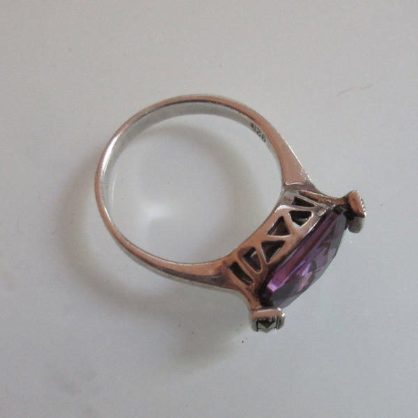 Amethyst, Marcasite & Sterling Silver Ring