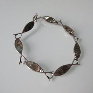Vintage Mexican Silver & Mother of Pearl Fish Bracelet