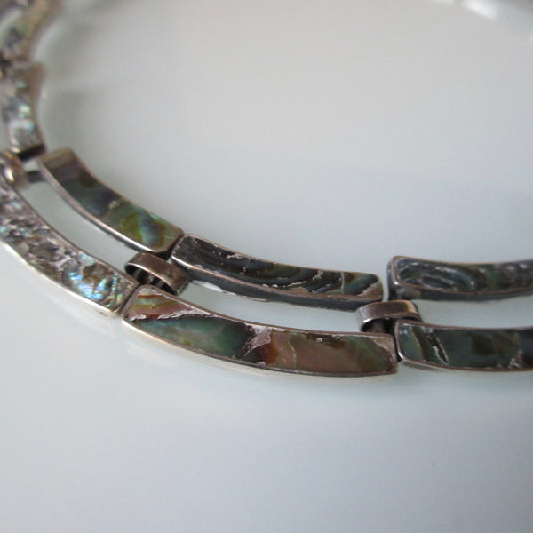 Vintage Mexican Taxco Sterling Silver & Abalone Necklace