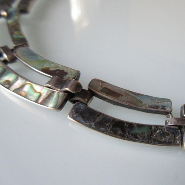 Vintage Mexican Taxco Sterling Silver & Abalone Necklace