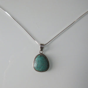 Turquoise Pendant & Sterling Silver Chain 22"