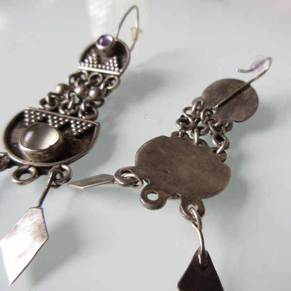 Tribal Boho Dangle Silver Earrings