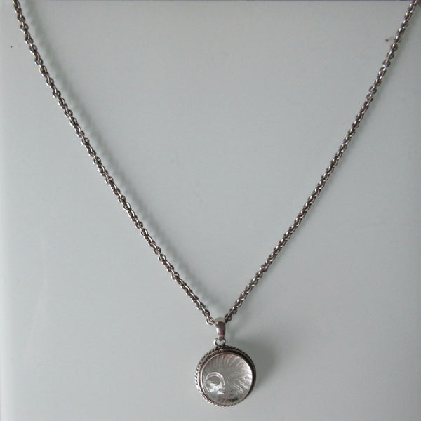 Glass Moon face Pendant on Sterling Silver Chain 19"
