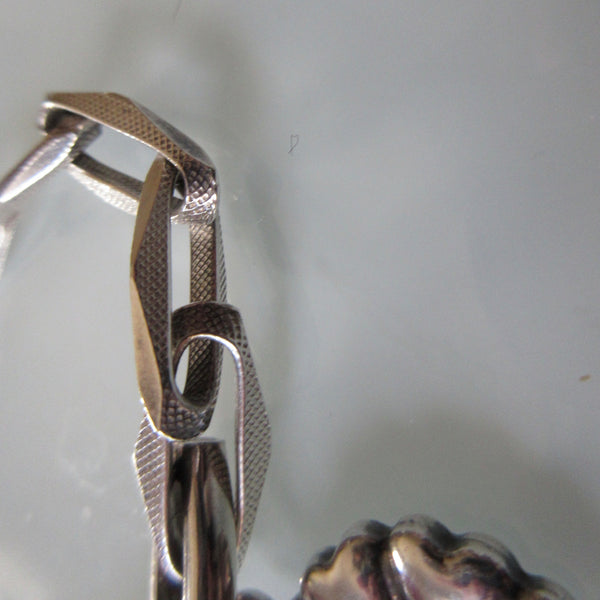 Vintage Textured Link Sterling Silver Bracelet With Cross Charm