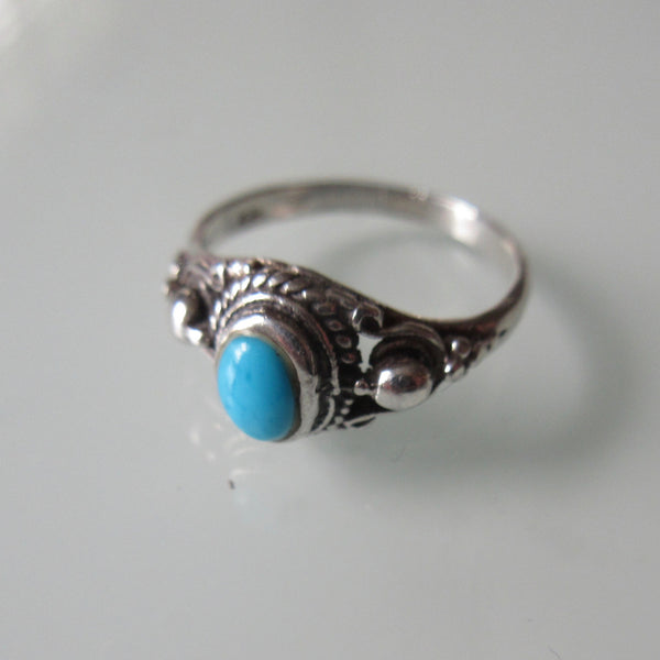 Delicate Detailed Turquoise and Sterling Silver Ring