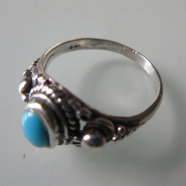 Delicate Detailed Turquoise and Sterling Silver Ring