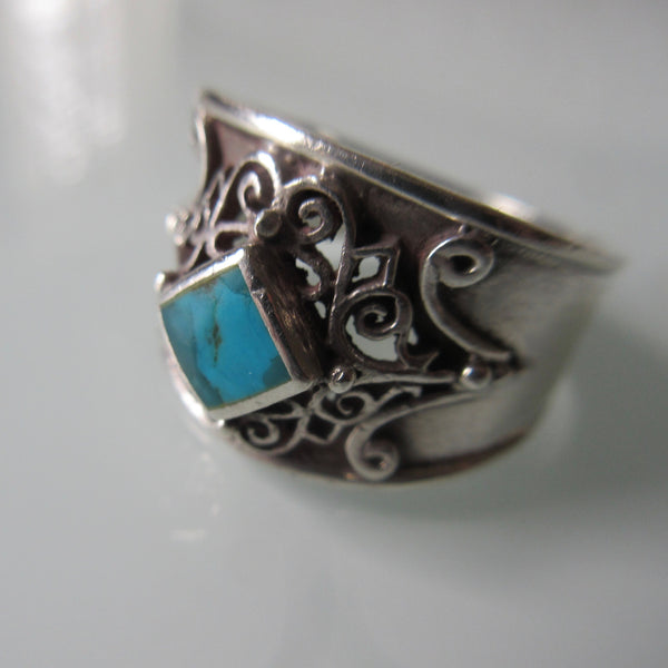 Turquoise & Sterling Silver Filigree Ring