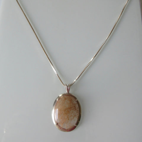 Contemporary Rutilated Quartz Silver Pendant on Box Chain