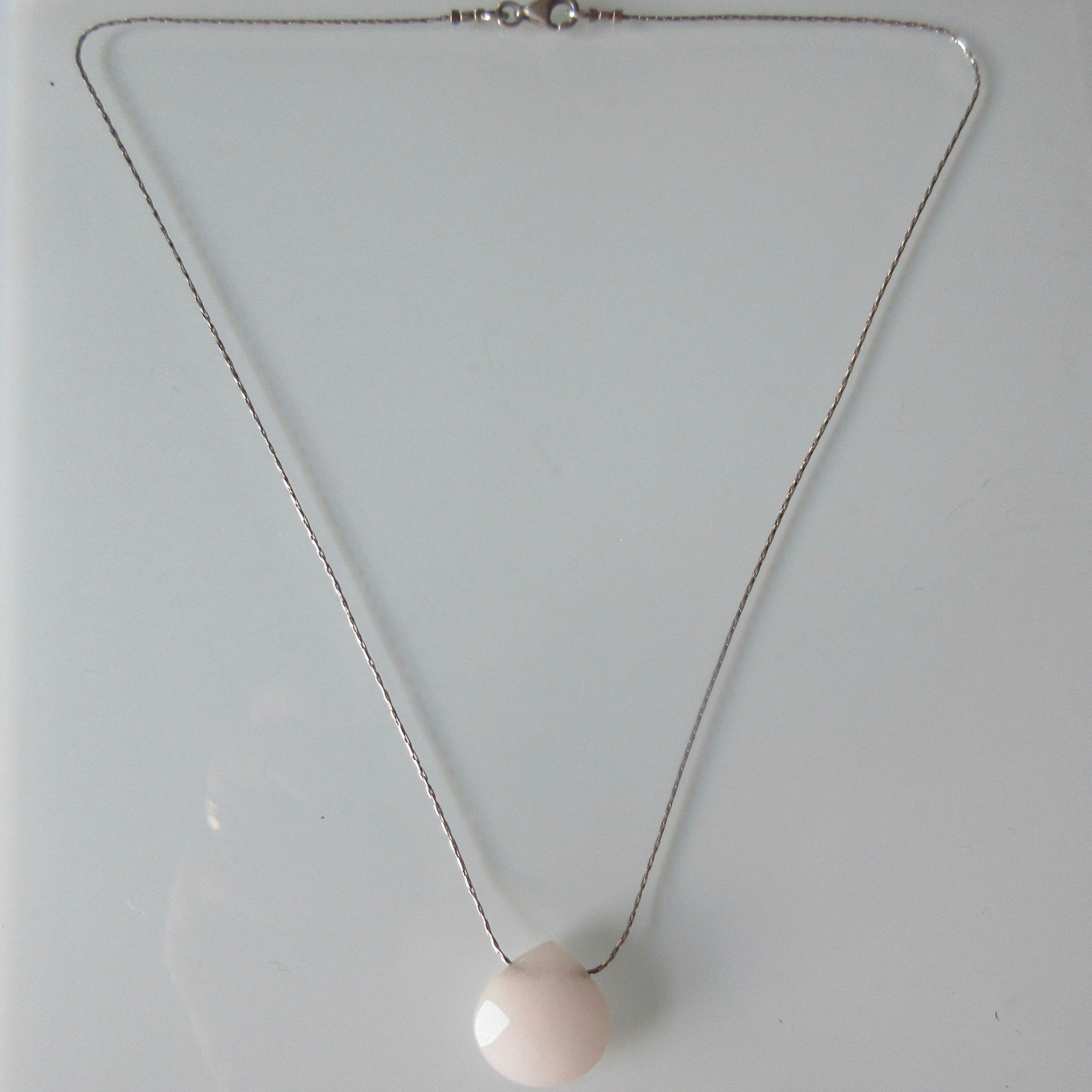 Pink Cut Crystal Tear Drop Pendant on Sterling Silver Chain