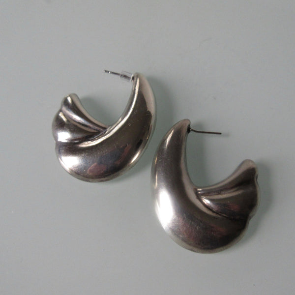 Hollow Moon & Sterling Silver 1970's Earrings Burkhardt