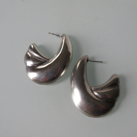 Hollow Moon & Sterling Silver 1970's Earrings Burkhardt