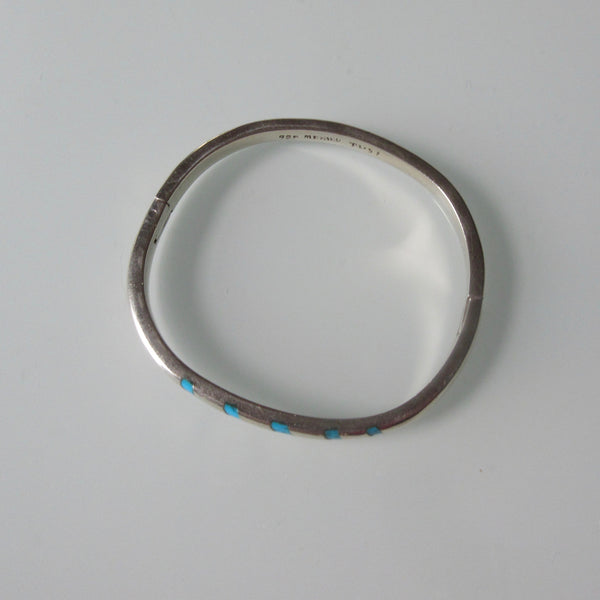 Navajo Style Sterling Silver Turquoise Hinged Bangle