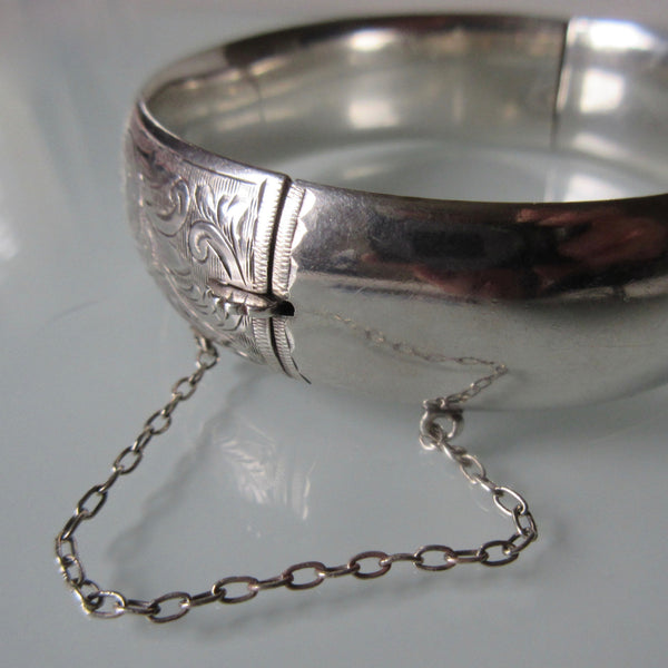 Etched Sterling Silver Hinged Bangle Cuff Birks