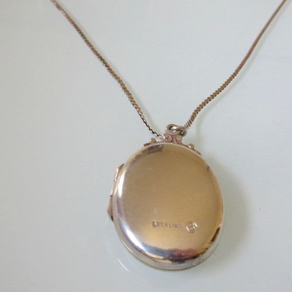 Birks Etched Sterling Silver Oval Locket and Chain