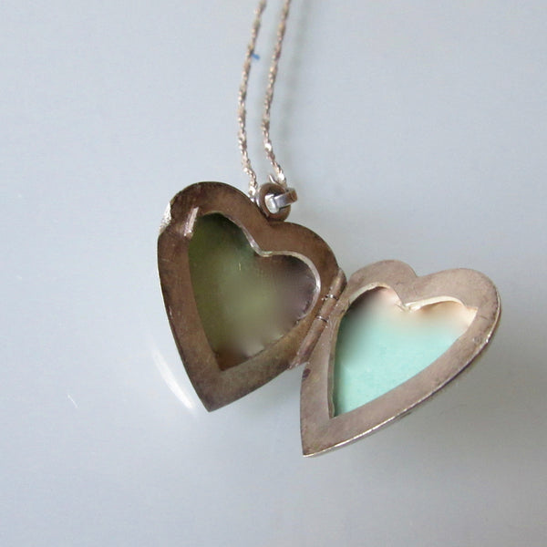 Etched Sterling Silver Heart Locket and Chain