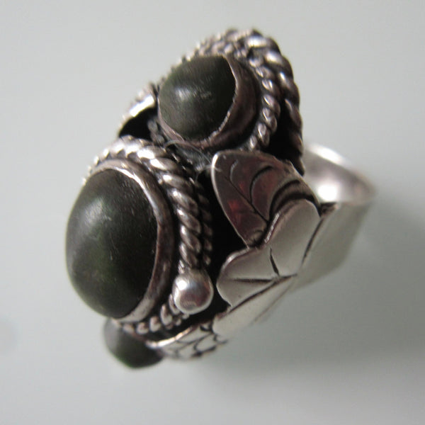 Vintage Sterling Silver Poison Ring Green Turquoise Taxco Mexican