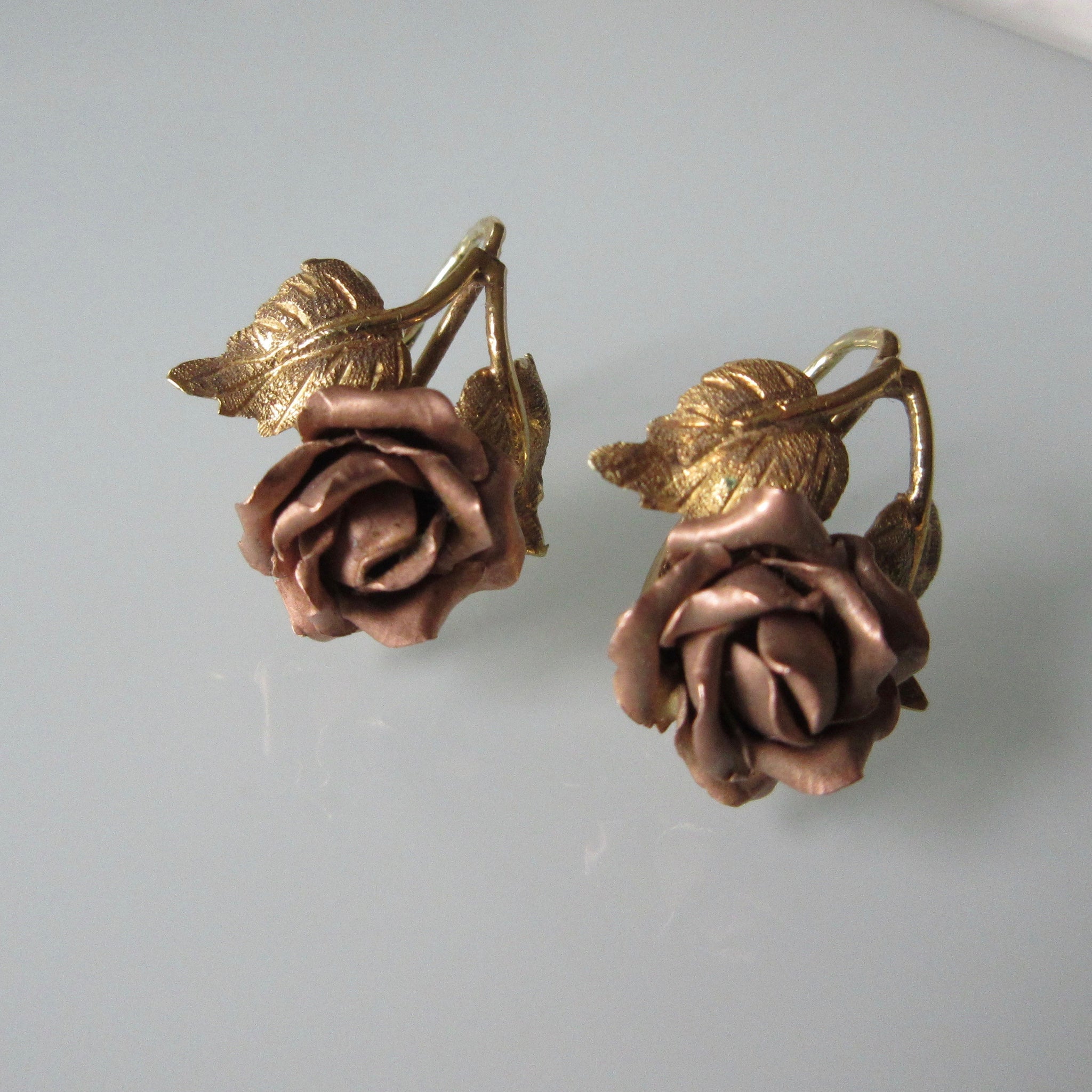 Victorian gold rose earrings