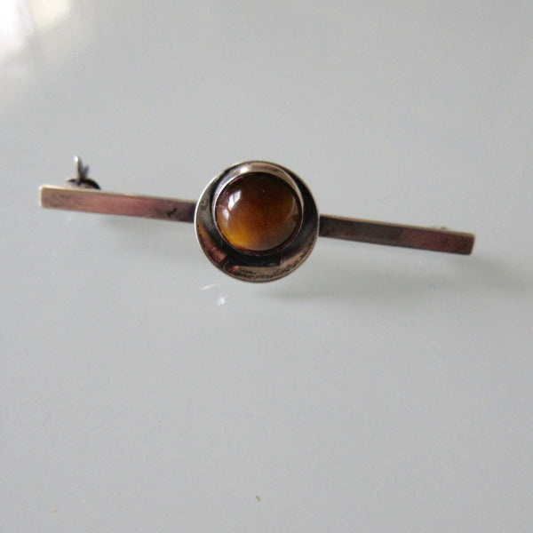N.E From Modernist Tigers Eye and Silver Brooch - Denmark