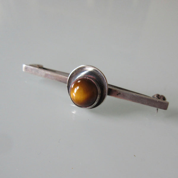 N.E From Modernist Tigers Eye and Silver Brooch - Denmark