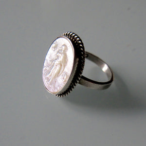 Victorian Sterling Silver Mother of Pearl Guardian Angel Ring