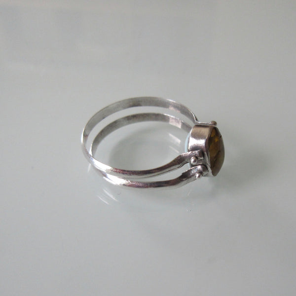 Vintage Sterling Silver Reversible Flip Amber and Jade Ring
