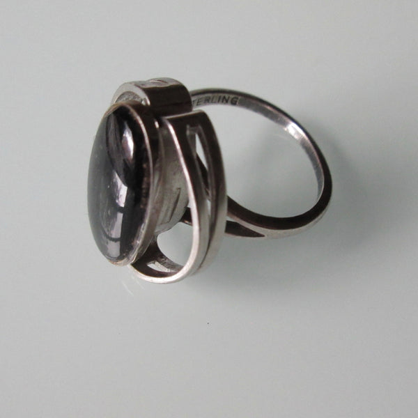 Modernist Sterling Silver Black Onyx Ring