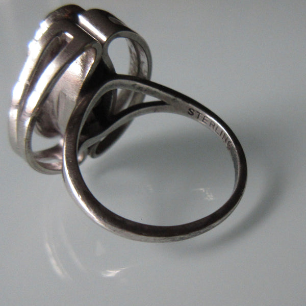 Modernist Sterling Silver Black Onyx Ring