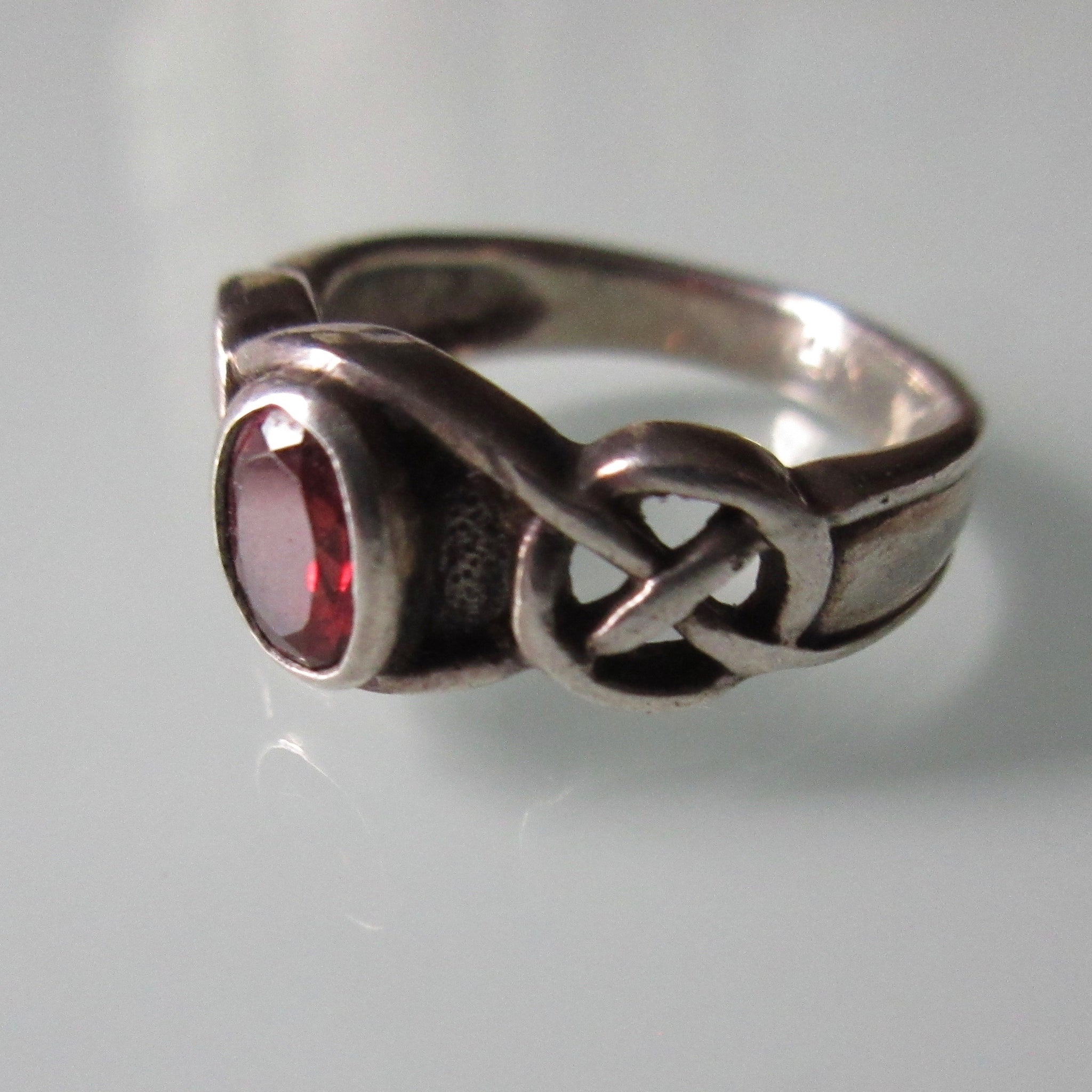 Celtic Knot Garnet & Sterling Silver Ring