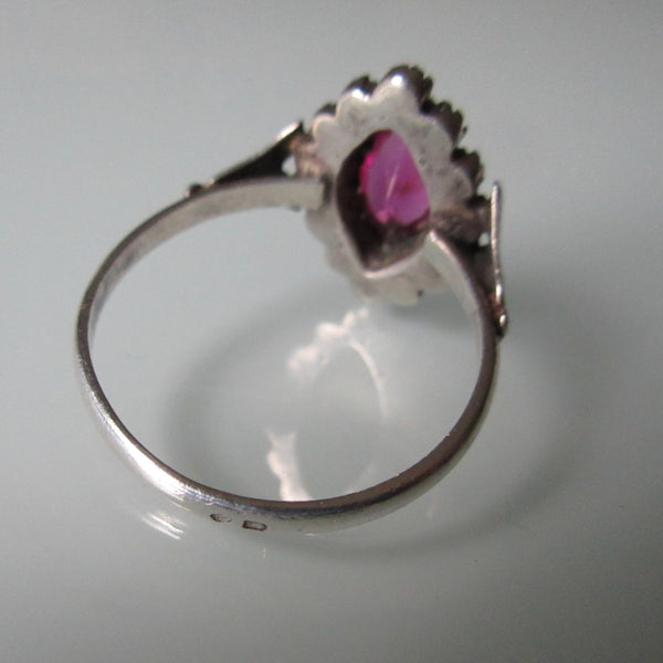 Antique Ruby Marcasite & Sterling Silver Ring