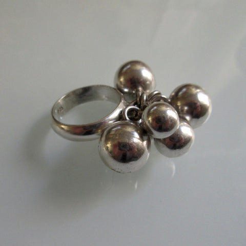 Sterling Silver Ring 7 Dangle balls