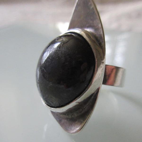 Modernist Oblong Sterling Silver Black Tourmaline Ring