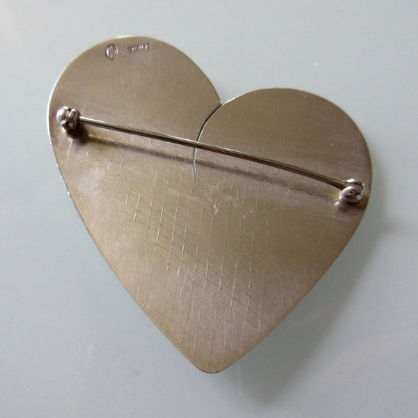 Textured Silver Heart Brooch Pin