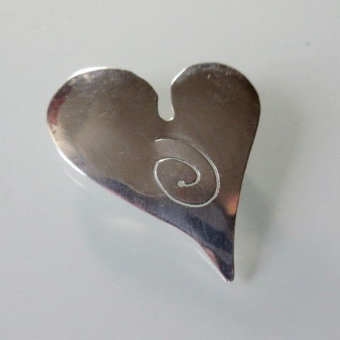 Polished Silver Heart Brooch Pin