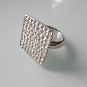 Contemporary Textured Square Sterling Silver Ring